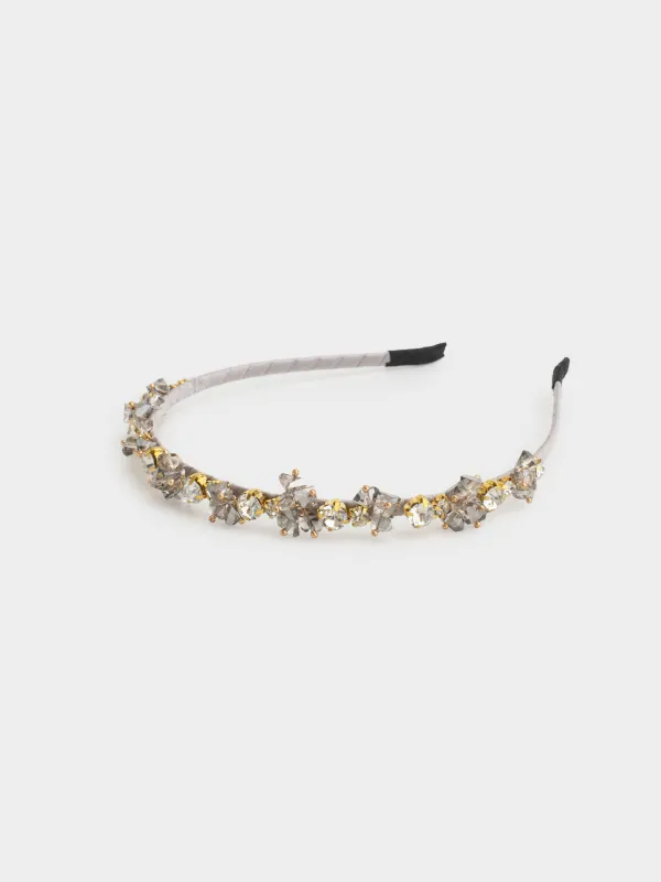 Ободок для волос, 17х15 см, стекло/металл, серебристый, Кристаллы, Hair crystal, image-3