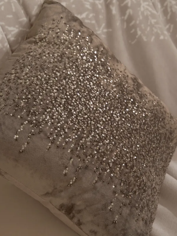 Подушка декоративная, 45х45 см, вельвет/бисер, серебристая, Sparkly, image-3