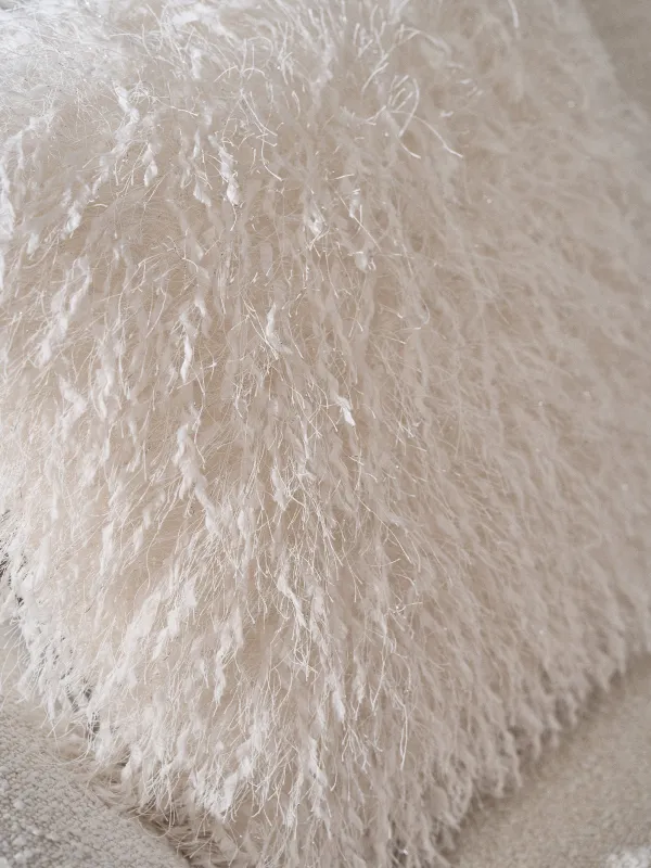 Подушка декоративная, 45х45 см, искусственный мех/вельвет, молочная, Перья, Downy, image-4