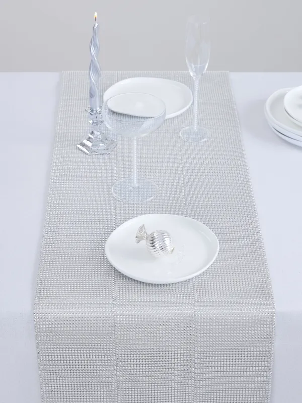 Дорожка настольная, 40х160 см, со стразами, полиэстер/полипропилен, серебристая, Rhinestones, image-3