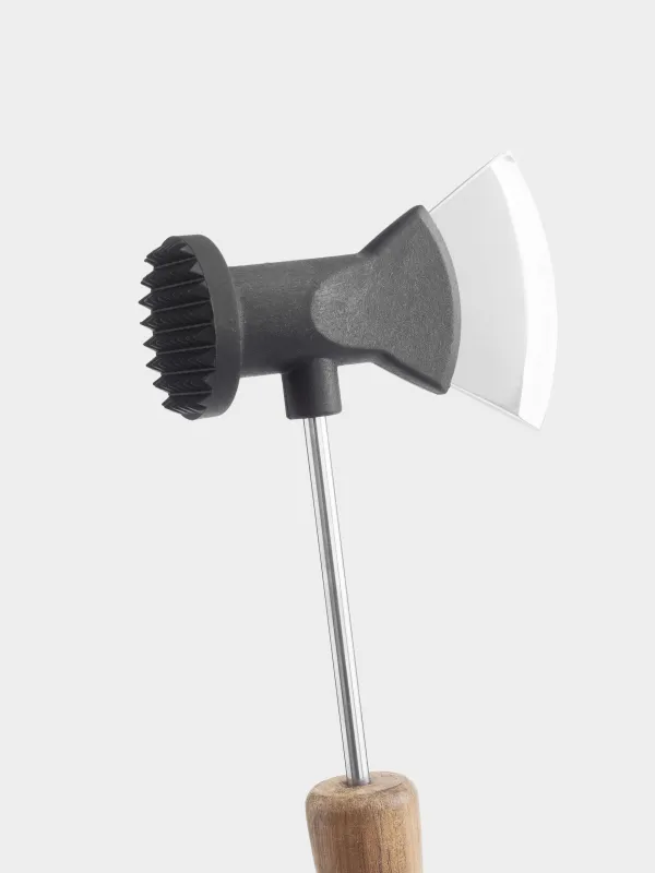 Молоток для отбивания мяса, 28 см, с топориком, сталь/дерево, Black style, image-3