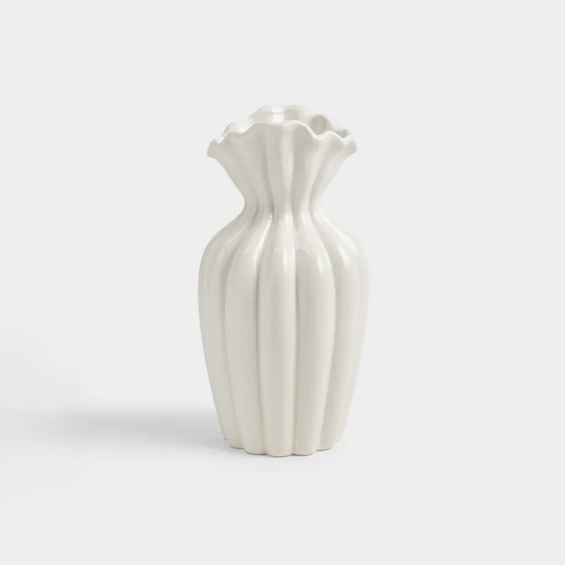 Ваза для цветов, 22 см, фарфор P, молочная, Изгибы, Crumple