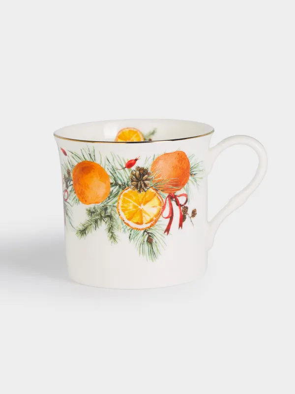 Кружка, 300 мл, 2 шт, фарфор F, белая, Апельсины/Гранаты, Christmas miracle, image-3