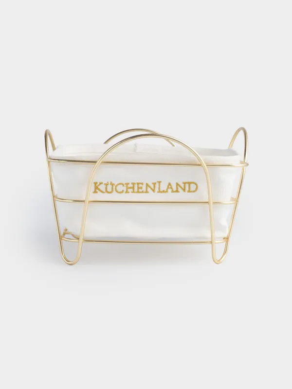 Корзина для хлеба, 21x21 см, хлопок/металл, квадратная, экрю/золотистая, Twist gold, image-0