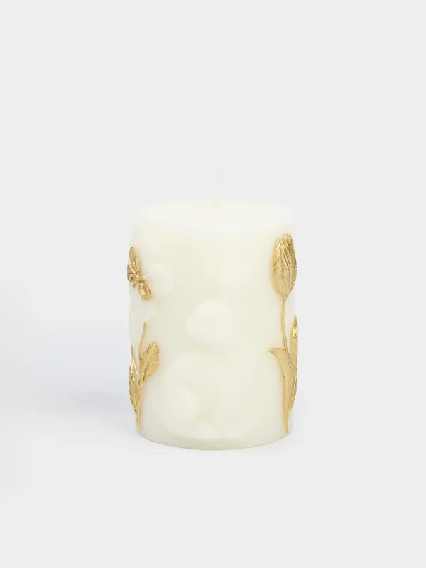 Свеча, 8х10 см, цилиндрическая, белая, Золотистый кролик, Rustic Easter, image-0