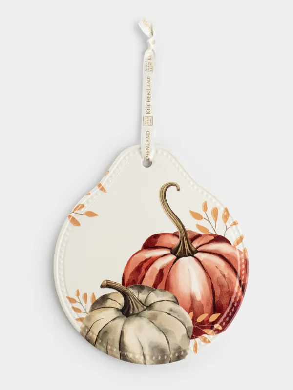 Подставка под горячее, 20х21 см, керамика/пробка, белая, Тыквы, Forest symphony, image-0