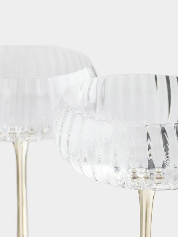 Бокал-креманка для шампанского, 220 мл, 2 шт, стекло, золотистая ножка, Glyfada, image-2