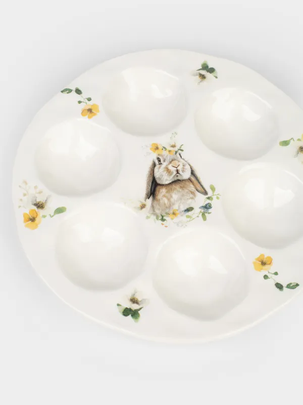Блюдо пасхальное, 18 см, 6 отд, керамика D, белое, Кролик с цветами, Natural Easter, image-3