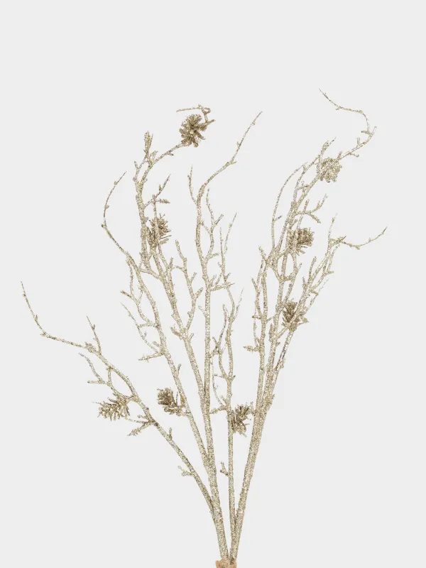 Ветка декоративная, 93 см, пластик, шампань, Шишки в блестках, Conifer delice, image-1