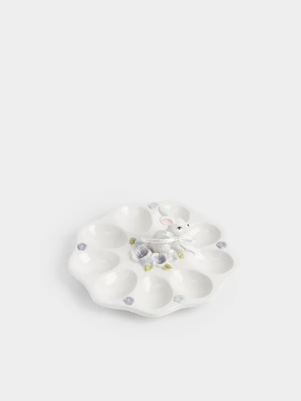 Блюдо пасхальное, 22x9 см, 9 отд, керамика D, молочно-серое, Кролик в цветах, Easter, image-4