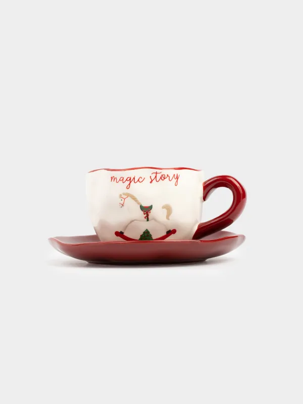 Пара чайная, 2 перс, 4 пр, 240 мл, керамика, Елка с бантами/Лошадка, Сhristmas green, image-5