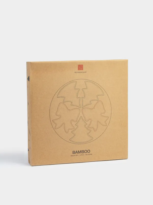 Набор для закусок, 5 пр, вращающийся, на подставке, керамика/бамбук, Ели и банты, Bamboo, image-5