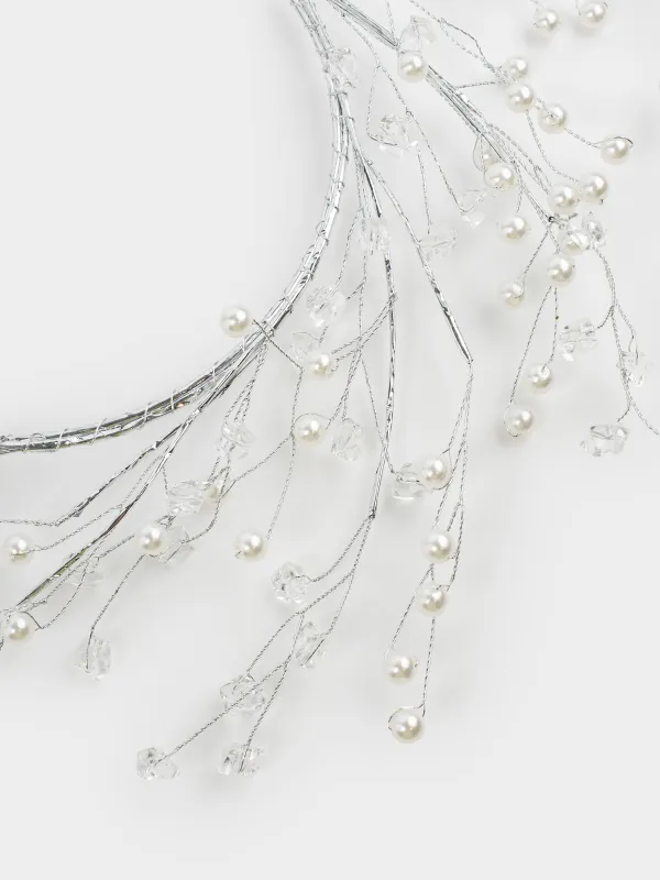 Венок декоративный, 30 см, Серебристые кристаллы с бусинами, Balls decor, image-3