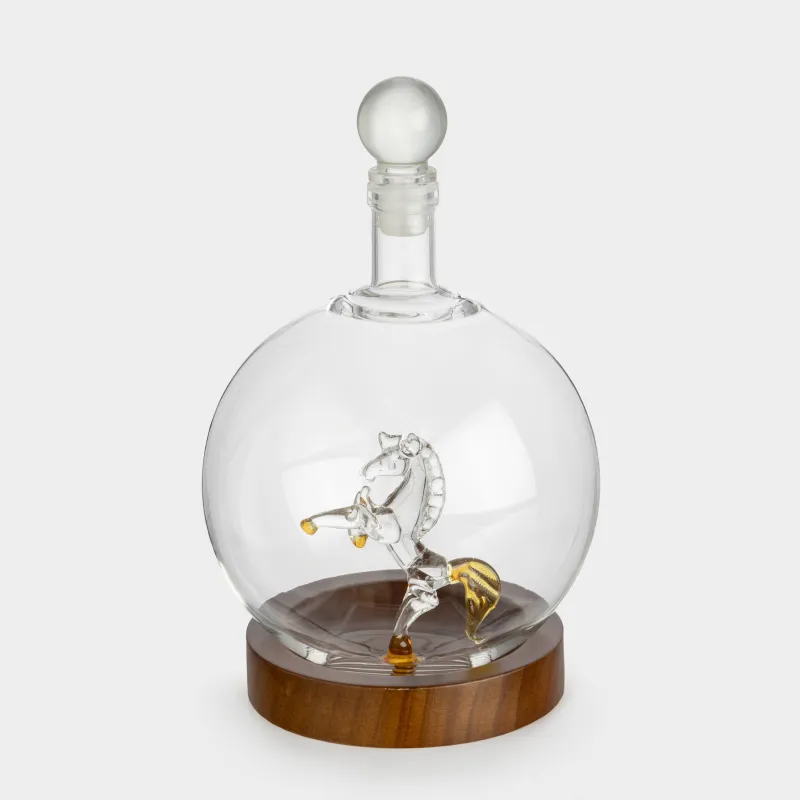 Графин, 850 мл, на подставке, стекло/дерево, Конь, Bar