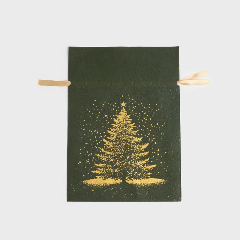 Мешок подарочный, 20х30 см, с завязками, полипропилен, зеленый, Ель, Night spruce