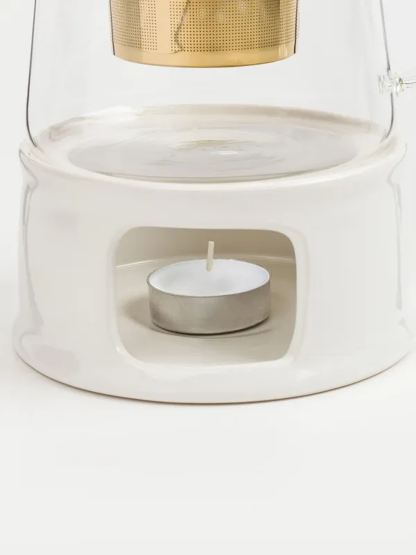 Чайник заварочный, 600 мл, с подогревом, стекло Б/фарфор P, молочно-золотистый, Ellan, image-5