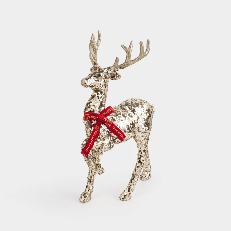 Статуэтка, 30 см, пластик, шампань, Олень с бордовым бантиком, Deer sparks