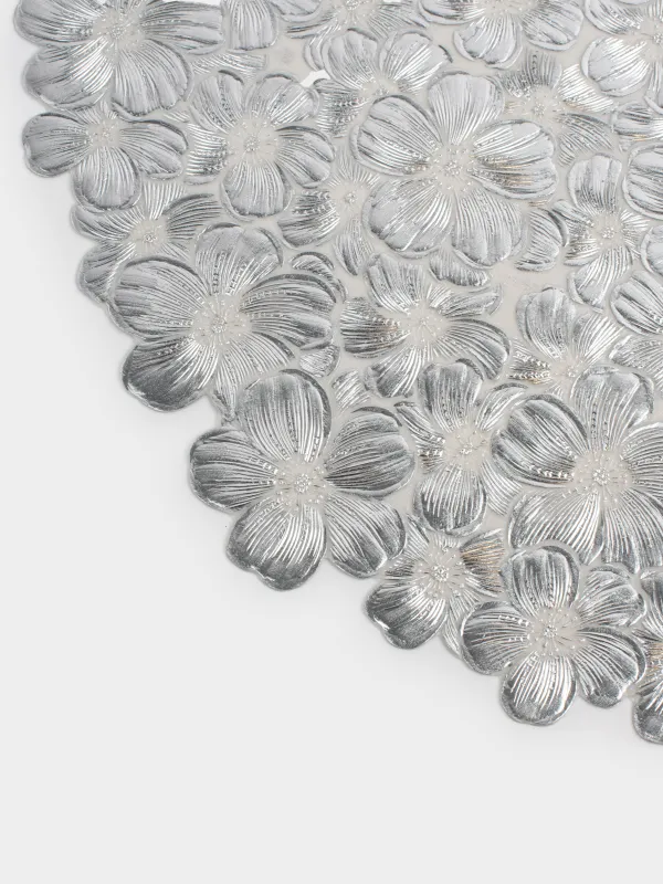 Салфетка под приборы, 38 см, ПВХ, круглая, серебристая, Цветы, Azhur Grid, image-2