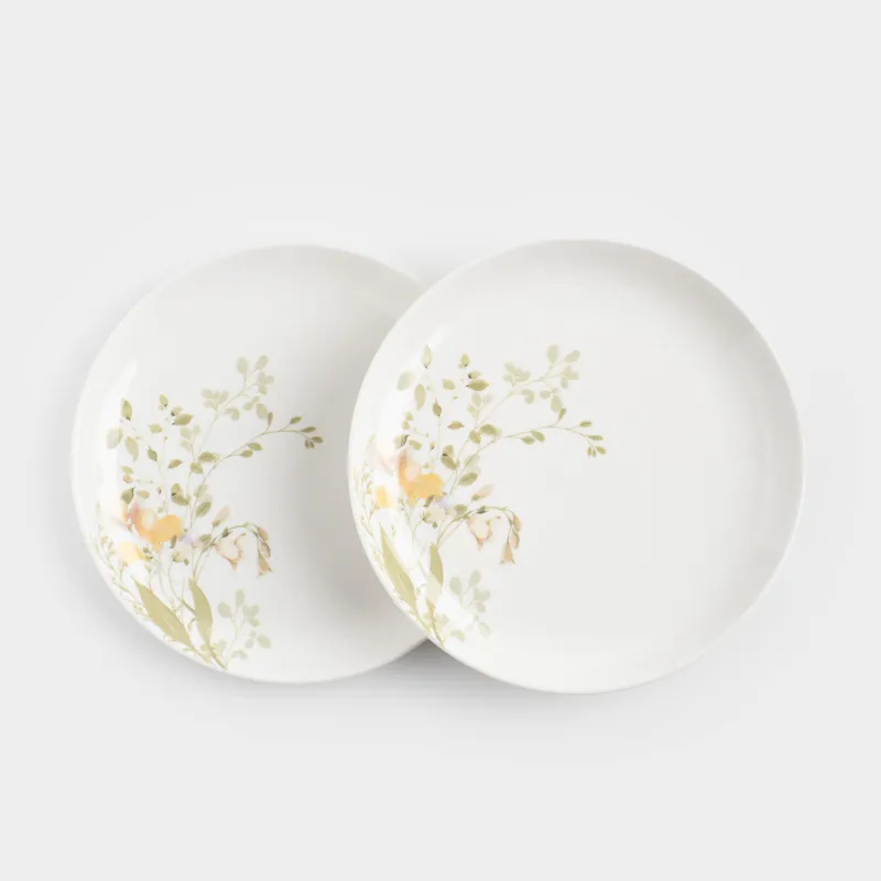 Тарелка закусочная, 21 см, 2 шт, фарфор N, белая, Цветы и листья, Floreale