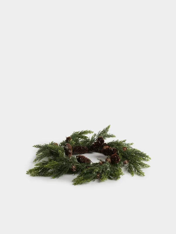 Венок рождественский, 40 см, Хвоя с шишками, Conifer decor, image-3