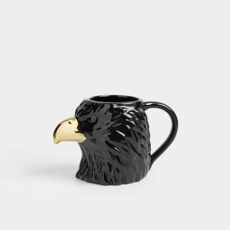Кружка, 580 мл, фарфор P, черно-золотистая, Орел, Eagle