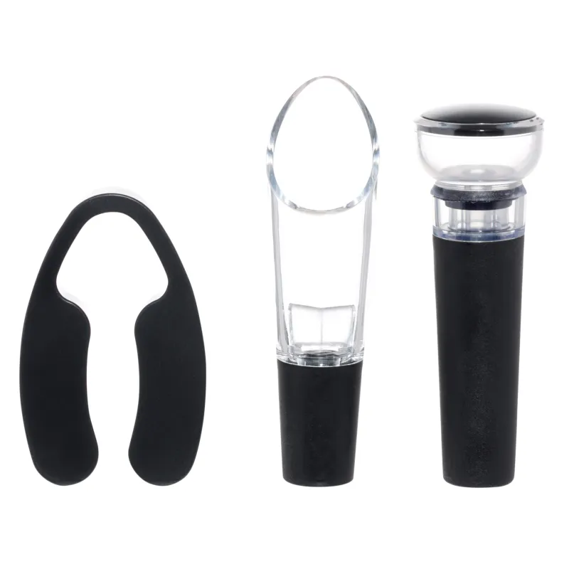 Набор винный, 5 пр, с вакуумной пробкой, на подставке, пластик/сталь, черный, Flux, image-2