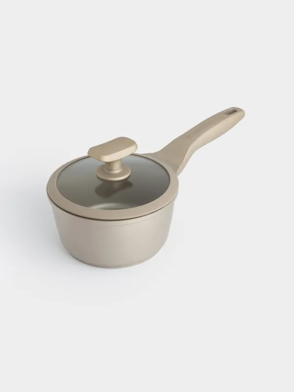 Ковш, 16 см, 1,4 л, с крышкой, с покрытием, алюминий, серо-бежевый, Dainty, image-1
