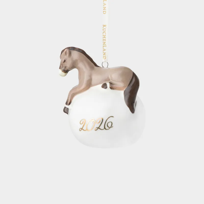 Игрушка елочная, 8 см, фарфор P, бело-коричневая, Конь на шаре, Ball figure