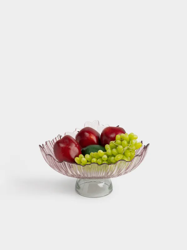 Ваза для фруктов, 30х16 см, на ножке, стекло Р, лиловая, Зеленая ножка, Verge, image-4