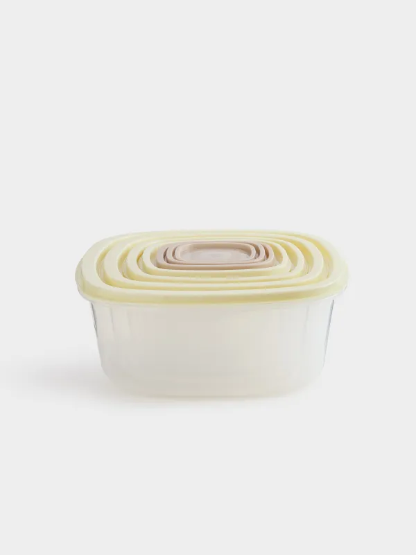 Набор контейнеров, 7 шт, пластик, квадратный, молочный/серо-коричневый, Rista, image-1