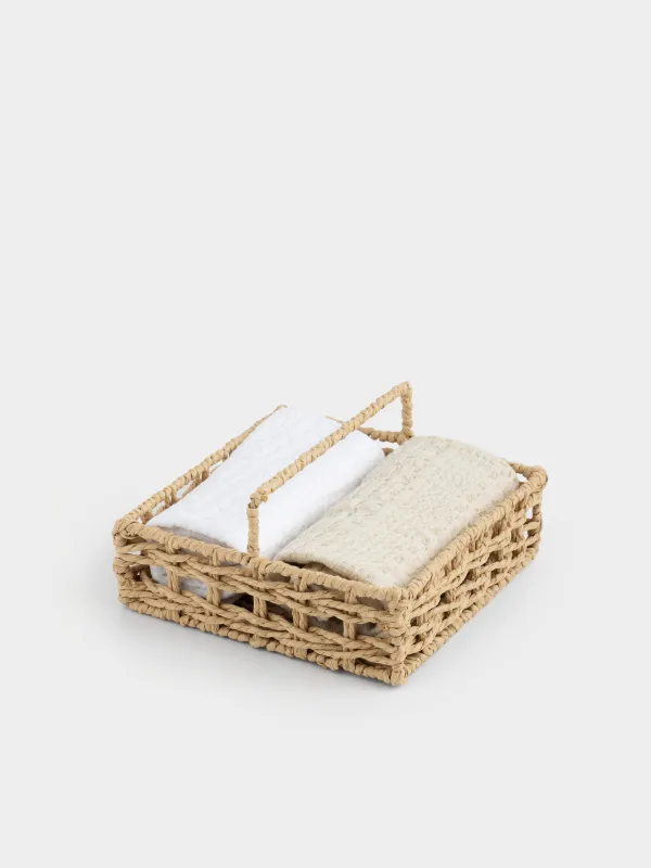 Полотенце, 40х60 см, 2 шт, в корзине, хлопок/целлюлоза, белое/бежевое, Basket towel, image-0