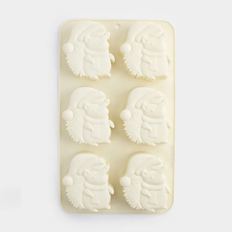 Форма для выпечки кексов, 27х16 см, 6 отд, силикон, молочная, Ежики, Bakery