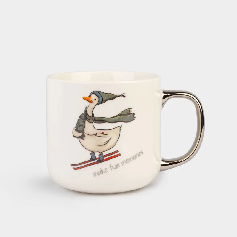 Кружка, 400 мл, фарфор N, бело-серебристая, Гусь на лыжах, Goose