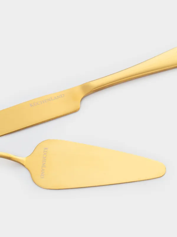 Приборы для сервировки торта, 22 и 24 см, 2 пр, лопатка/нож, сталь, золотистые, Classic gold, image-2