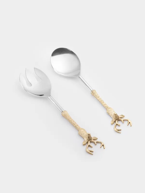 Приборы для сервировки салата, 26 см, 2 пр, ложка/вилка, металл, золотистые, Олени, Arctic deer, image-0