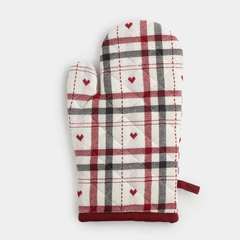 Прихватка-варежка, 18х30 см, хлопок, молочная, Клетка, Hazel heart