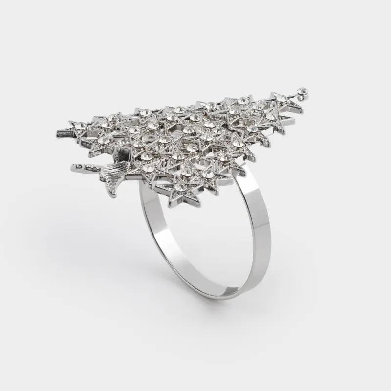 Кольцо для салфеток, 6 см, металл/стразы, серебристое, Ель, Spruce stars