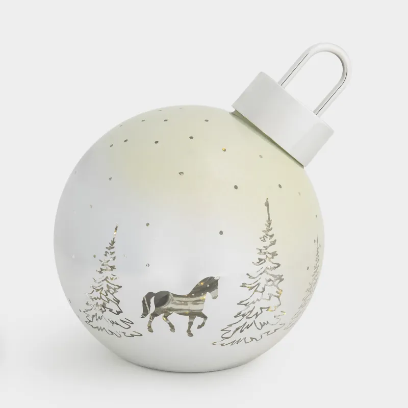 Статуэтка с подсветкой, 19 см, стекло, серебристая, Шар с лошадью, Silver style