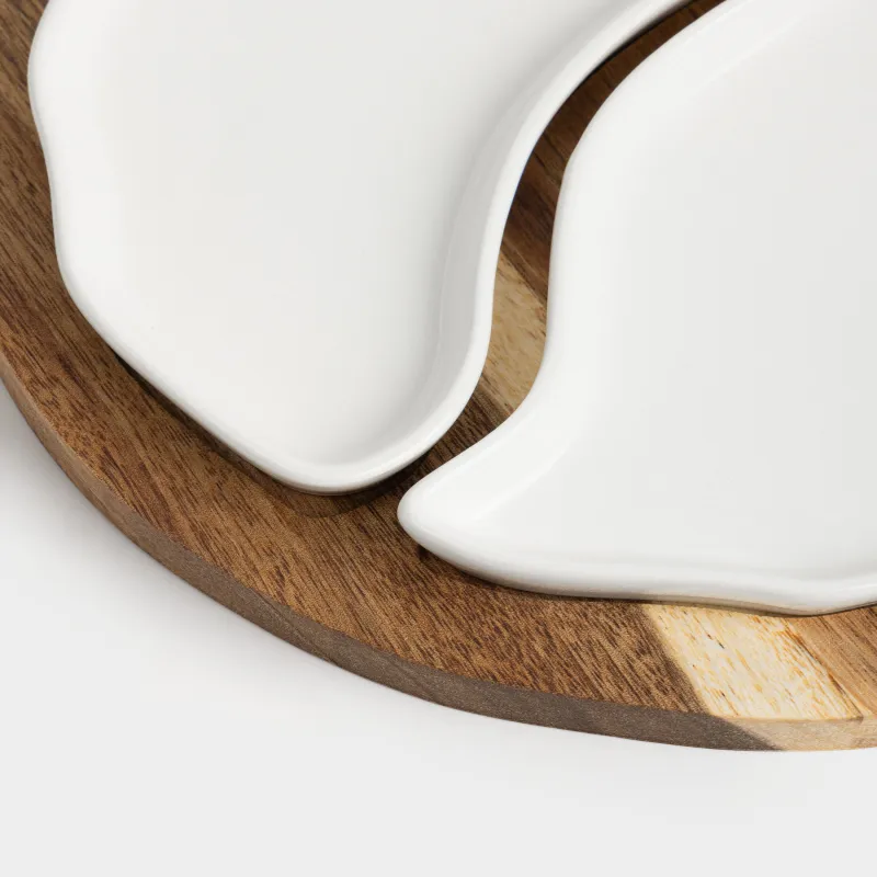 Набор для закусок, 2 пр, разборный, на подставке, фарфор P/дерево, белый, Ветвь, Noble tree, image-4