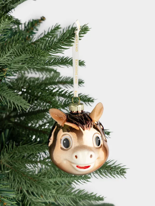 Игрушка елочная, 8 см, стекло, с блестками, коричневая, Лошадка, Figure christmas, image-2
