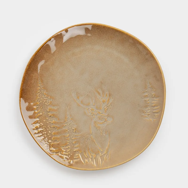 Тарелка закусочная, 22 см, керамика, коричнево-бежевая, Олень в лесу, Snowy forest