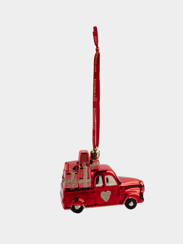 Игрушка елочная, 11 см, пластик, с блестками, красная, Машинка с сердечком, Figure christmas, image-2