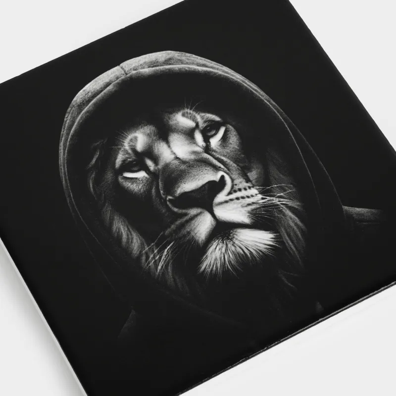 Подставка под кружку, 11х11 см, квадратная, керамика/пробка, черная, Лев, Brutal style, image-4