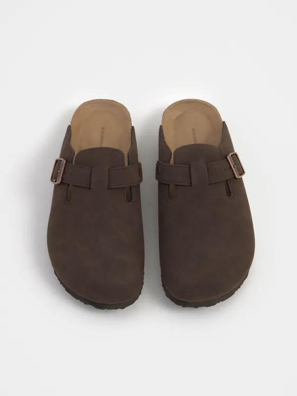 Тапочки женские, с застежкой, искусственная замша, коричневые, Clogs, image-5