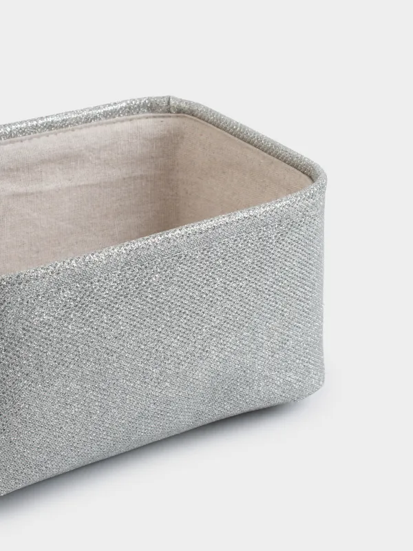 Корзина для хранения, 22x17x11 см, полиэстер, прямоугольная, серебристая, Ideally, image-3