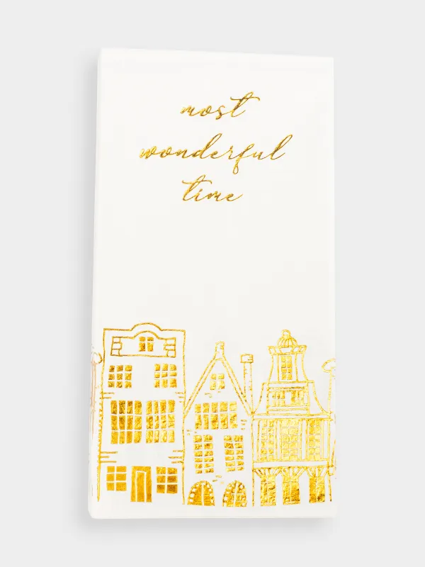 Салфетки бумажные, 33х33 см, 20 шт, прямоугольные, белые, Золотистые дома, Snow sparks, image-0