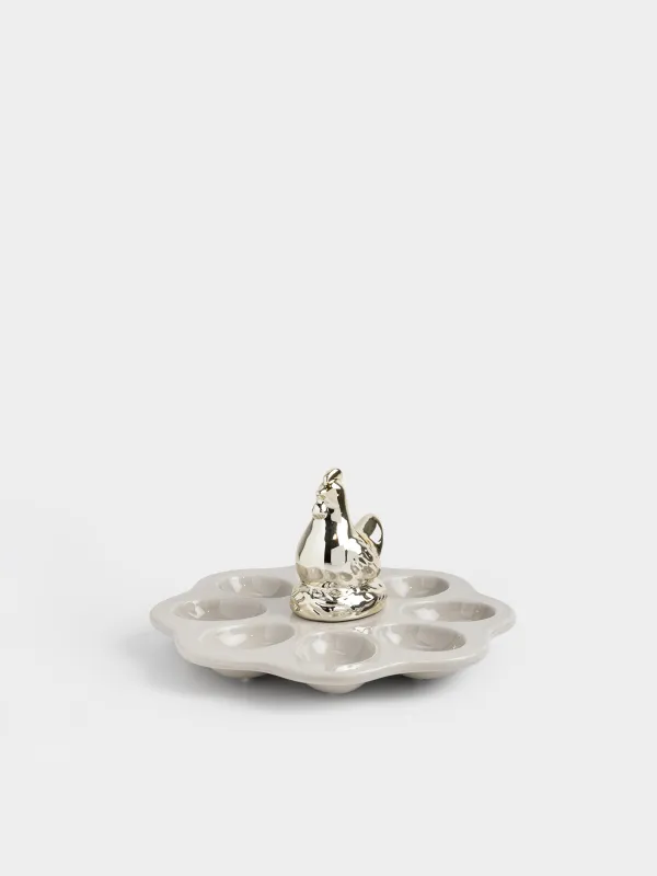 Блюдо пасхальное, 20х12 см, 8 отд, керамика D, бежево-золотистое, Курица, Easter pullet, image-1