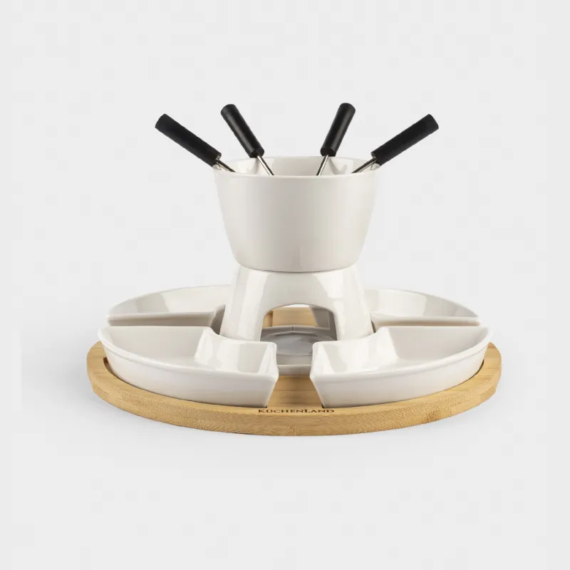 Набор для фондю, 4 перс, на подставке, керамика/бамбук, Bamboo