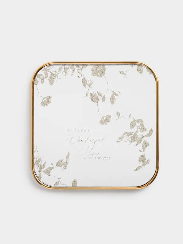 Подставка под стакан, 10х10 см, 2 шт, пластик/акрил, квадратная, Цветок и листья, Plastic print, image-1