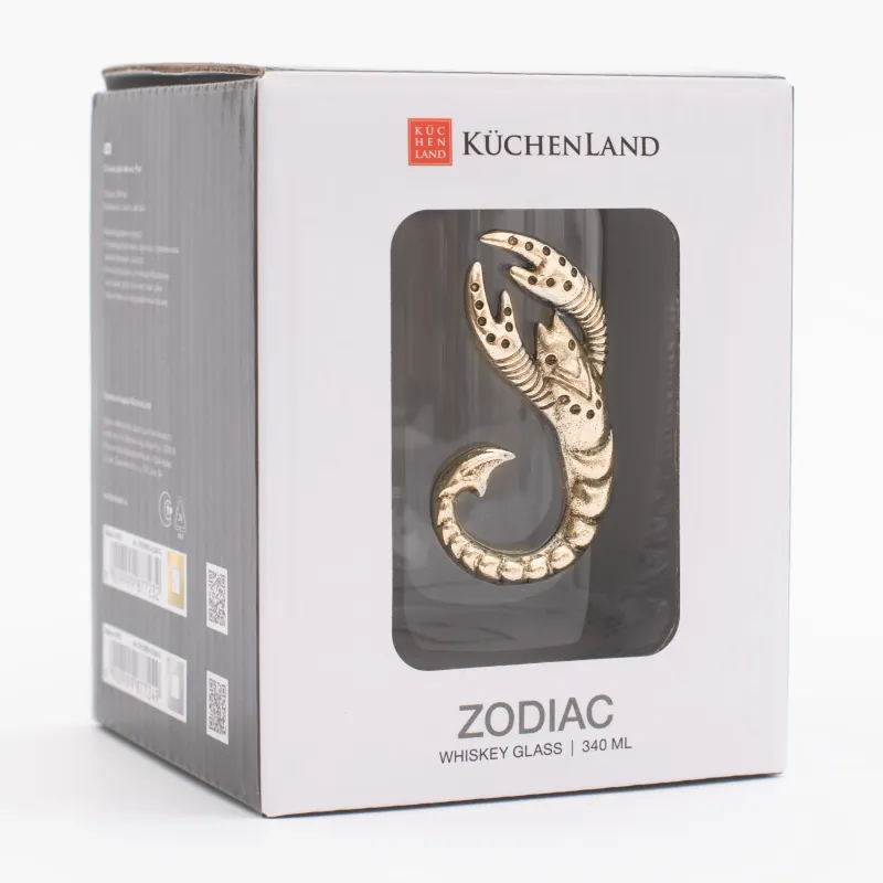 Стакан для виски, 10 см, 340 мл, стекло/металл, золотистый, Скорпион, Zodiac, image-5